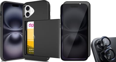 Hoesje met Pasjeshouder geschikt voor iPhone 16 - Privacy Screenprotector FullGuard & Camera Lens Screen Protector Zwart - Back Cover SlideCase Zwart