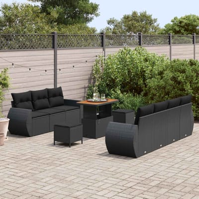 vidaXL - Tuinbank - Set - 10 - st - 7-Aantal - zitplaatsen - Zwart - poly - rattan