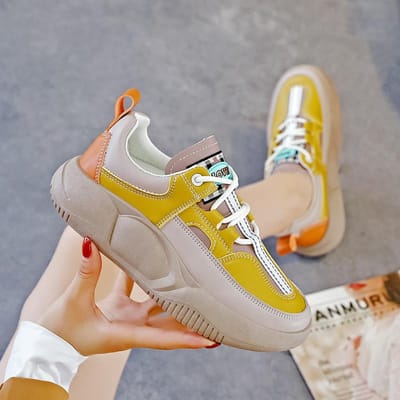 Lente en Herfst Nieuwe High-end Retro Casual Schoenen Comfortabele en Veelzijdige Schoenen met Dikke Zool Kleurblok Sneakers Dames 40