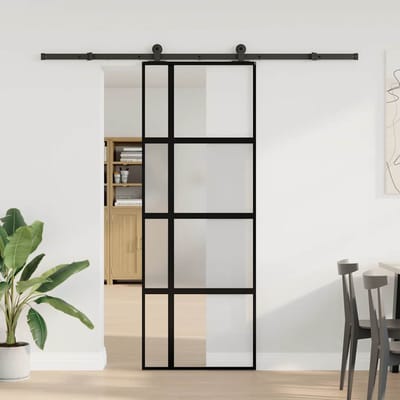 vidaXL - Schuifdeur - met - beslag - 76x205 - cm - gehard - glas - en - aluminium