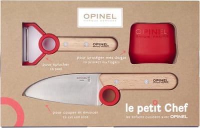OUDE Variant rood - Opinel Le Petit Chef Kinderkeukensetje Rood - 3-delig - Koksmes, Vingerbeschermer en Dunschiller
