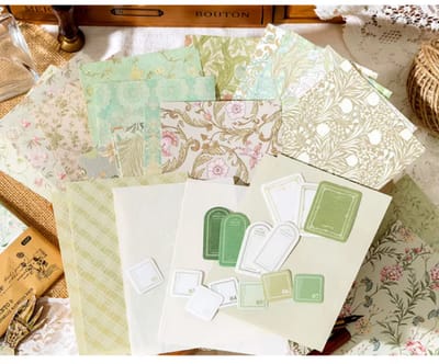 Journaling Papier Set - 40 stuks Vintage - Green Breeze - Planten- Journaling & Scrapbook Papier - Hobby Papier - Scrapbooking - Bullet Journaling - Perfect als Kerstcadeau, Sinterklaascadeau of Schoencadeau