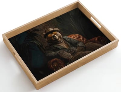 Dienblad hout 50x35 cm - Schootdienblad - Beer - Bruin - Pak - Hoed - Borrelplank rechthoek - Plateau dienbladen