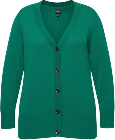 Ulla Popken - Dames - Vest V-hals knoopsluiting fijn breisel - Smaragdgroen - Maat 46+