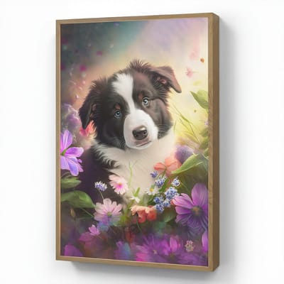 Nachtlampje 70x100 cm - Kinder lamp - Puppy - Zon - Bloemen - Natuur - Bordercollie - Hond - Tafellamp kinderkamer draadloos - Slaapkamer lampje - Bedlamp kinderen - Kinderlampje - Wandlamp babykamer - Nachtlampjes