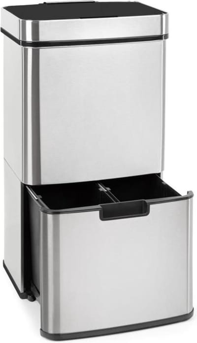 Klarstein Pedaalemmer Touchless vuilverzamelaar sensor 72L 4 containers ABS/ PP/ rvs - Afvalemmer Afvalbak Vuilnisemmer - voor Recycling - Met Deksel - Groen - Timer - Prullenbak - Sensorvuilnisbak