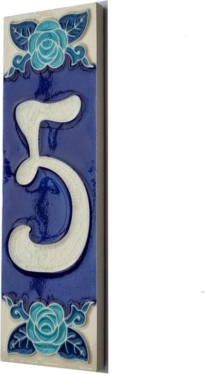 Huisnummer Tegel - Nummer Plaquette - Huis Markeren - Fosforescerend Ontwerp - 15cm x 5cm - Wit Blauw