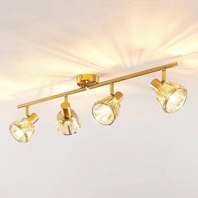Lindby - plafondlamp - 4lichts - glas, staal - H: 18 cm - E14 - helder, messing