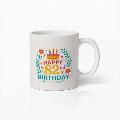 Gelukkige 82ste Verjaardag Mok 330ml – Kleurrijk Bloemen Taart Ontwerp Koffiebeker Cadeau