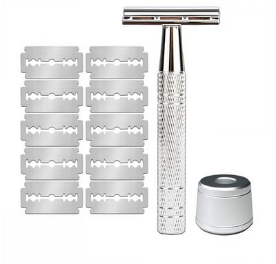 Safety Razor Dames & Heren - Klassiek Scheermes Mat Zwart - Inclusief Houder en 10 Scheermesjes - Double Edge Razor - Duurzaam & Plastic-vrij - Glad Scheerresultaat