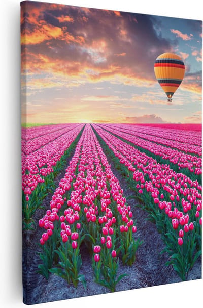 Artaza Canvas Schilderij Tulpen - 40x50 cm - Muurdecoratie Bloemenveld - Wanddecoratie Woonkamer - Kamer Accessoires Luchtballon
