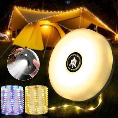 Campingverlichting - Uitschuifbaar en waterdicht - Draagbare oplaadbare LED-lichtslinger voor tentkamperen - Festivalaccessoires - Tuindecoratie - Binnenverlichting (10 m) [Energieklasse A]
