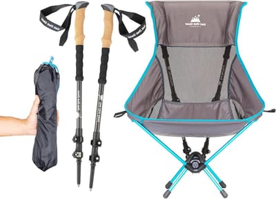 Opvouwbare Stoel - Wandelstoel Trekkingstok - Buitenactiviteiten Kamperen - 2-in-1 Systeem - Ultralicht 06kg - Blauw