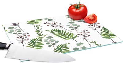 Glazen Snijplank - 28x20 - Planten - Patronen - Bladeren - Kruiden - Snijplanken Glas