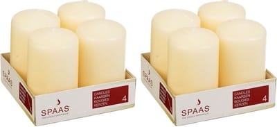 Spaas Stompkaarsen/zuilkaarsen - set van 8x - ivoorwit - D5 x H8 cm - 12 branduren