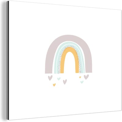 Wanddecoratie Metaal - Aluminium Schilderij Industrieel - Regenboog - Hartjes - Meisjes - Jongens - Pastel - 80x60 cm - Dibond - Foto op aluminium - Industriële muurdecoratie - Voor de woonkamer/slaapkamer