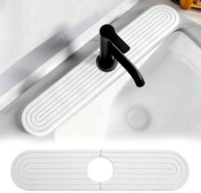 Afdruipmat voor spoelbak - Waterabsorberende kraanmat 45x10 cm - Antislip siliconen mat voor keuken en badkamer - Snel drogend - Wit