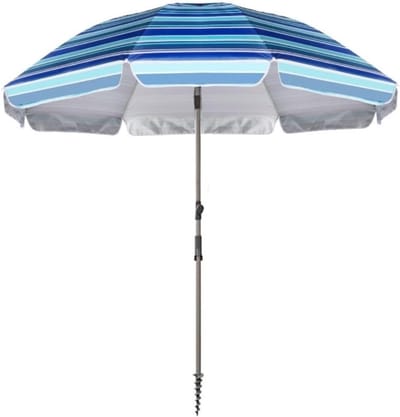 Strandparasol Paraplu - Zonnescherm Buiten - Bescherming Tegen Zon - Verstelbare Hoogte - 210 cm - Blauw Gestreept