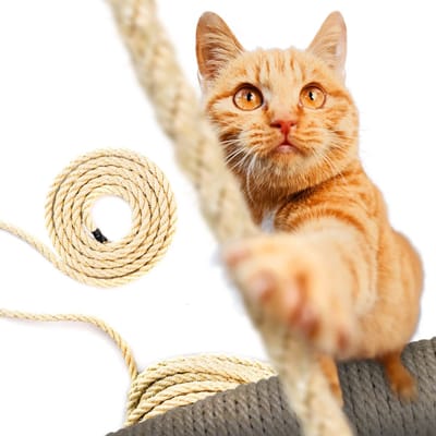 DQ-PP SISALSEIL - 1 m - 8 mm dik - Natuurlijk Sisaltouw voor Krabpaal Kattenboom - Krabpaal DIY voor Katten Reserveonderdelen