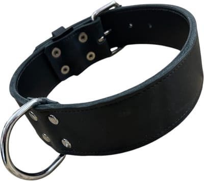 K9World by van der Veeke, Lederen Hondenhalsband – 5 cm Breed – Dubbel Leer – Handgemaakt – Zwart – Maat 40–50 cm