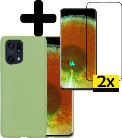 Hoesje - Met 2x Screenprotector - Geschikt voor OPPO Find X5 - Sterk & Shockproof - Back Cover - Siliconen Case - Telefoon Hoes - Telefoonhoesjes - Groen