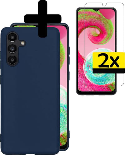 Hoesje - Met 2x Screenprotector - Geschikt voor Samsung Galaxy A04s - Sterk & Shockproof - Back Cover - Siliconen Case - Telefoon Hoes - Telefoonhoesjes - Donkerblauw