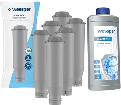 Wessper 6x waterfilter voor koffiezetapparaten compatibel met Krups Nivona, compatibel met filter NIRF 700 / F088, filterpatroon + ontkalker, universal, Wessper, 1000ml, set