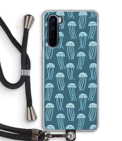 Case Company® - Hoesje met koord geschikt voor OnePlus Nord hoesje met Koord - Kwallie - Telefoonhoesje met Zwart Koord - Bescherming aan alle Kanten en Over de Schermrand