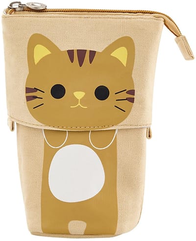 Dailygoods- Pennenetui 2-in-1 - Afneembare Pennenhouder - Geschikt voor School/Kantoor - Creatief Kattenontwerp - 12 x 17 x 8 cm - Geel - Etui