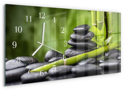 Tulup Wandklok - Zen-stenen Moderne Glazen Wandklok - 60x30 cm - Groente Wandklok Glas Met Motief - Witte Handen - Rechthoekige Wandklok - Klok Glas Met Opdruk - Moderne Wandklok Glas