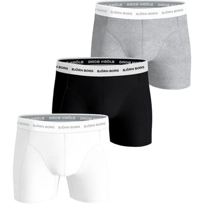 Björn Borg Cotton Stretch Boxershort Heren Zwart/Wit/Grijs - 3 stuks - Heren onderbroeken - Katoenen Boxer - Maat S