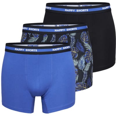Happy Shorts 3-Pack Boxershorts Heren Hawaii Zwart/Blauw - Maat S