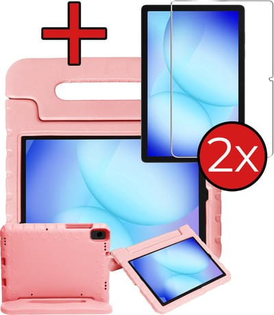 Hoesje - Geschikt voor Samsung Galaxy Tab A11 Plus / A9 Plus - Met 2x Screenprotector - Kinderhoes - Shockproof Bumper - Kidsproof Case - Tablethoes - Kinder Hoes Cover - Zalm
