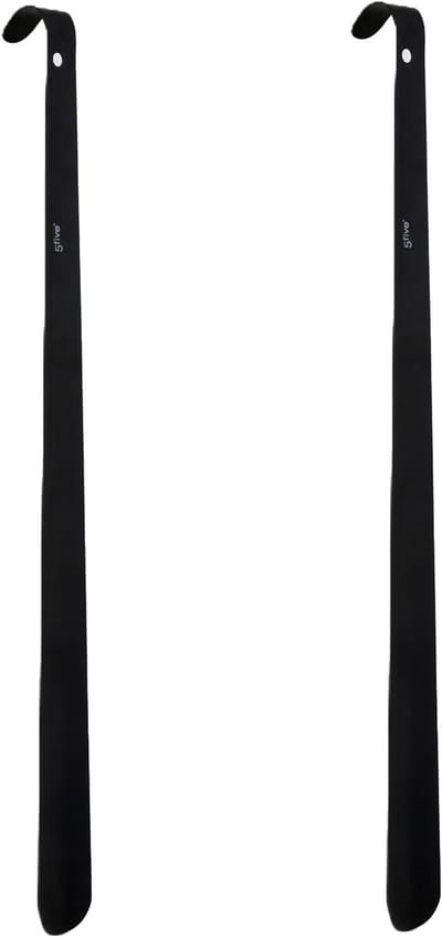 5Five Schoenlepel - 2x - 50 cm - metaal - zwart - met haak - instaphulp - schoenen