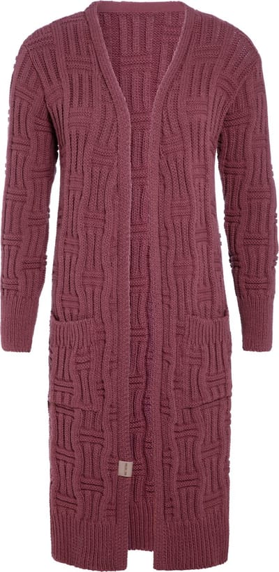 Knit Factory Bobby Lang Gebreid Vest - Cardigan voor de herfst en winter - Rood damesvest - Lang vest tot over de knie - Grof gebreid vest uit 30% wol en 70% acryl - Stone Red - 40/42 - Met steekzakken