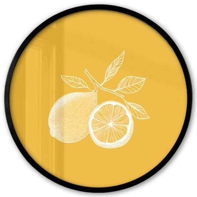 Poster in lijst Rond - Fotolijst 40x40 cm - Posters - Citroenen - Illustratie - Minimalistisch - Geel - Ronde posterlijst zwart - Decoratie - Wanddecoratie woonkamer - Muurdecoratie slaapkamer