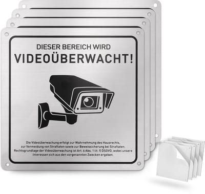 MTTProducts - Video Surveillance Board - Camera Waarschuwing - 4 Stuks - 15 x 15 cm - Weerbestendig - Informatie voor Bezoekers - Geschikt voor Privé e...