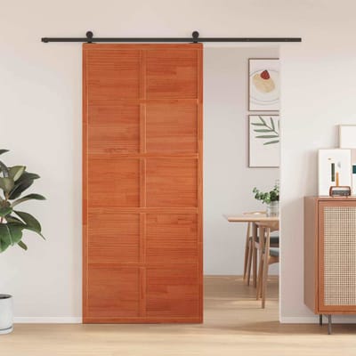 vidaXL - Schuifdeur - Wasbruin - 90 - x - 208 - cm - Massief - grenenhout