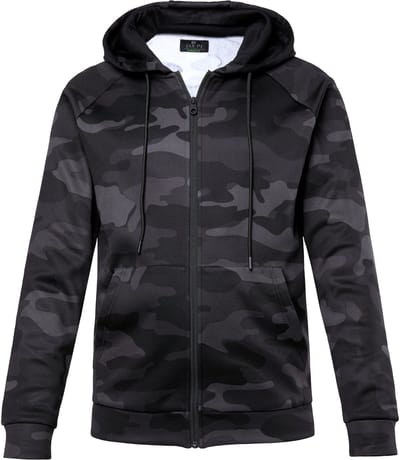 JAY-PI - Heren - Trainingsjack fitness sweatstof camouflage capuchon - Zwart - Maat 3XL