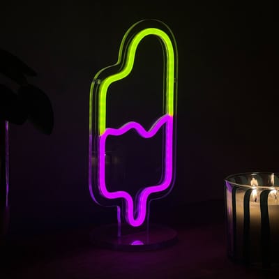 Neon Lamp - Waterijsje - Staand - Dimbaar - USB - Tafellamp - Neon Sign - Neon Verlichting - Neon Led Wandlamp