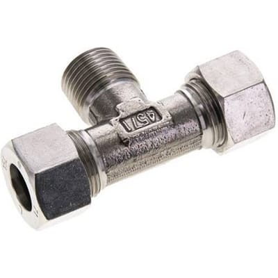 15L & R1/2'' RVS T-stuk Snijringkoppeling Buitendraad 315bar ISO 8434-1