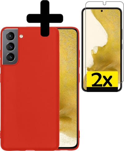Hoesje - Met 2x Screenprotector - Geschikt voor Samsung Galaxy S22 - Sterk & Shockproof - Back Cover - Siliconen Case - Telefoon Hoes - Telefoonhoesjes - Rood