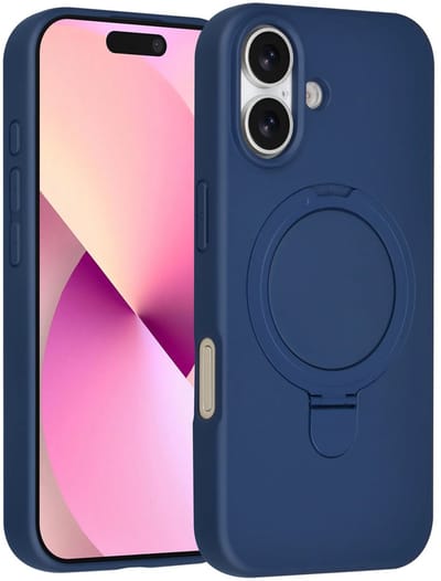 Backcover Hoesje Geschikt voor: iPhone 17 Volledig Dekkende Schokbestendige Siliconen Backcover met Ringstandaard – 360° Bescherming - Navy Blue