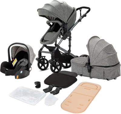 3-in-1 Kinderwagen Combiset met Omkeerbare Duwstang en Draagbaar Design