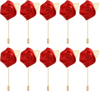 Rozen Boutonnieres - Bloem Speldjes - Bruiloft Decoratie - 24 Stuks Set - 9x4.5cm - Rood