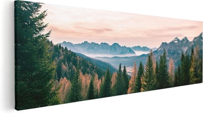 Artaza Canvas Schilderij Bos - 60x20 cm - Wanddecoratie Herfst - Muurdecoratie Bergen - Schilderijen Op Canvas Landschap