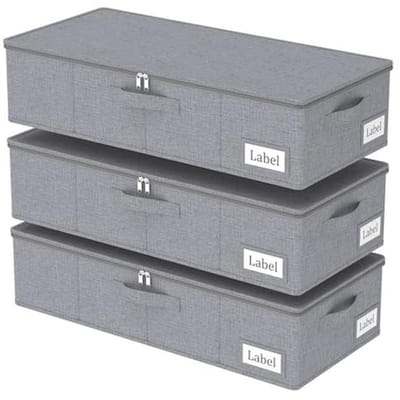 Opvouwbare Opbergmand voor Onder Bed met Deksel - 3-Pack Grijs, 60x30x15cm