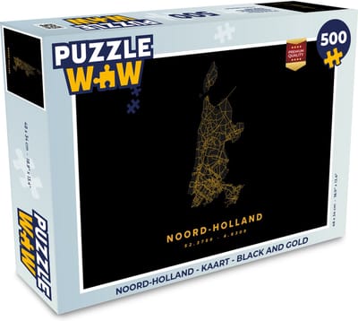 Puzzel Noord-Holland - Kaart - Black and gold - Legpuzzel - Puzzel 500 stukjes