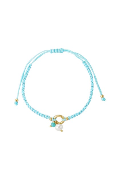 Gevlochten Armband Met Parel - Verstelbaar Koord - Blauw - Stainless Steel - Parel - Glaskraal - Touw armband - Polyester armband - Enkelbandje - Charm sieraden - Ibiza - Boho - Cadeau - Festival