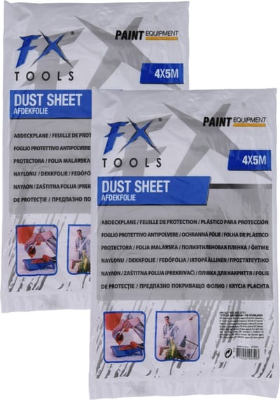 FX Tools Verfspullen - 2x - afdekfolie - doorzichtig - 4 x 5 meter - schilderen/DHZ - afdekken van vloer en meubels